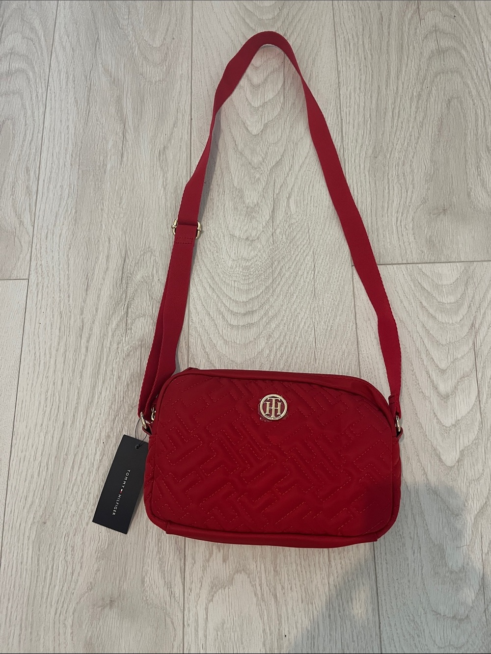 Tommy Hilfiger Red Quilted Camera Crossbody